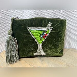 Viral Green Velvet Cocktail Beaded Makeup Pouch!!